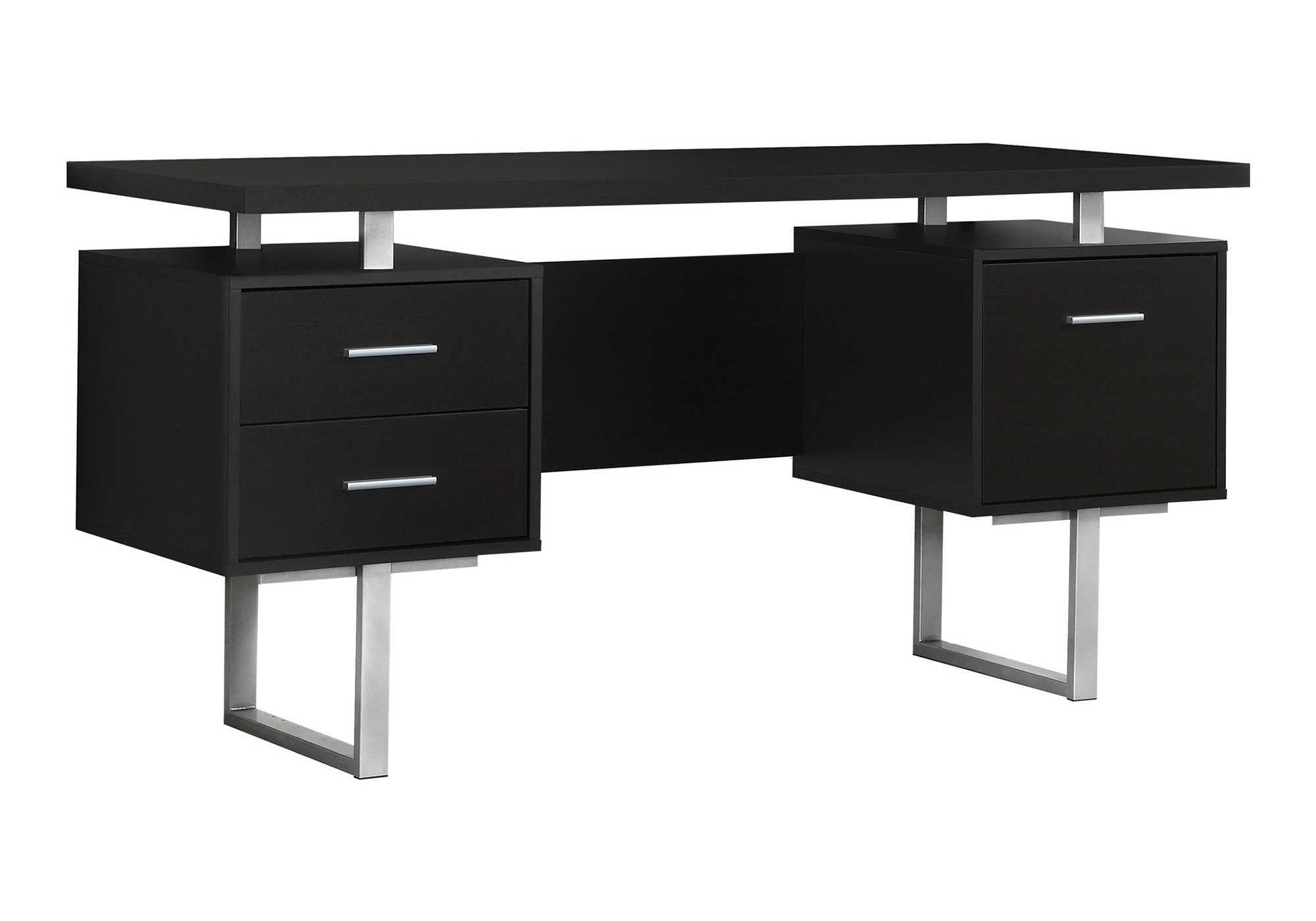 Computer Desk - 60"L / Espresso / Silver Metal-Computer Desk-DECOROLALA