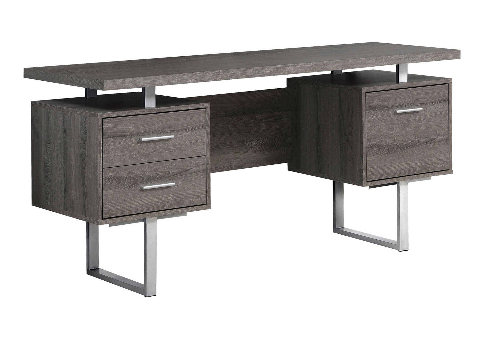 Computer Desk - 60"L / Espresso / Silver Metal-Computer Desk-DECOROLALA