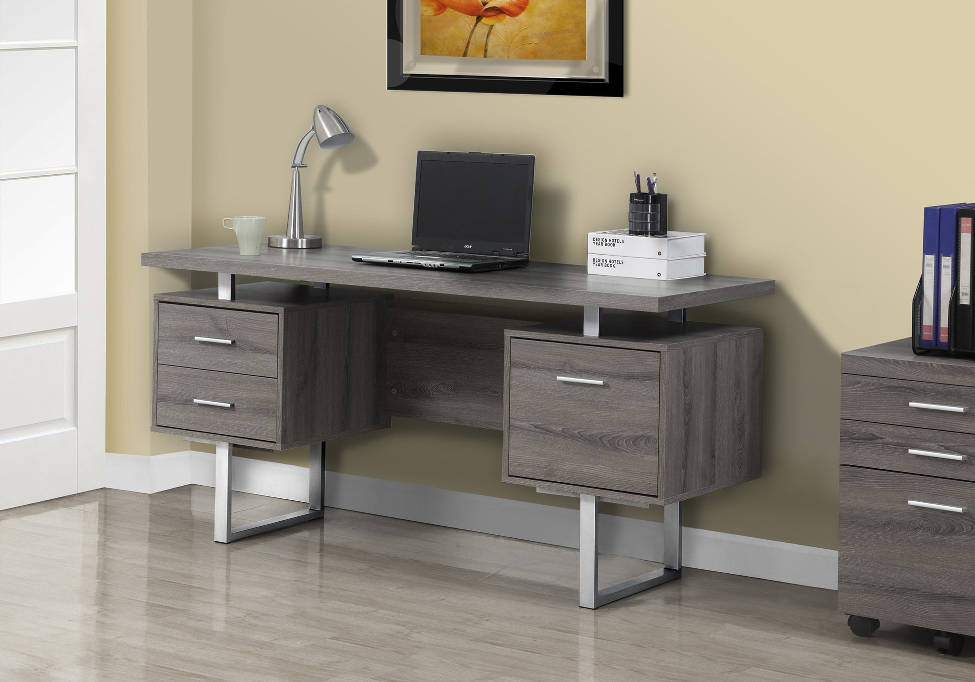 Computer Desk - 60"L / Espresso / Silver Metal-Computer Desk-DECOROLALA