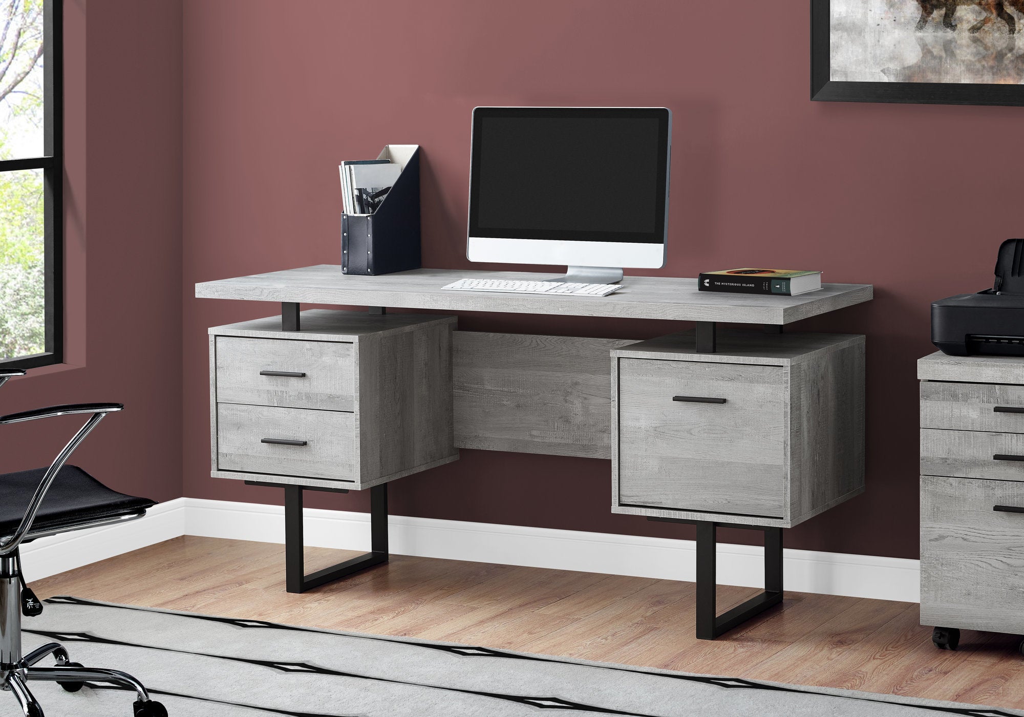Computer Desk - 60"L / Espresso / Silver Metal-Computer Desk-DECOROLALA