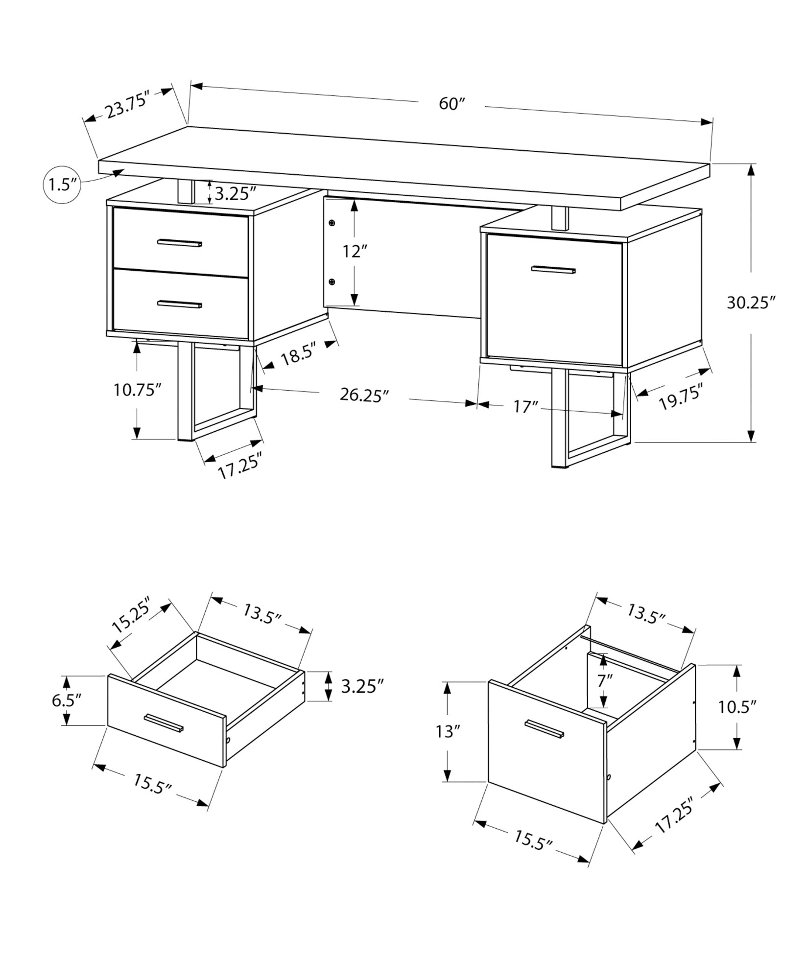Computer Desk - 60"L / Espresso / Silver Metal-Computer Desk-DECOROLALA