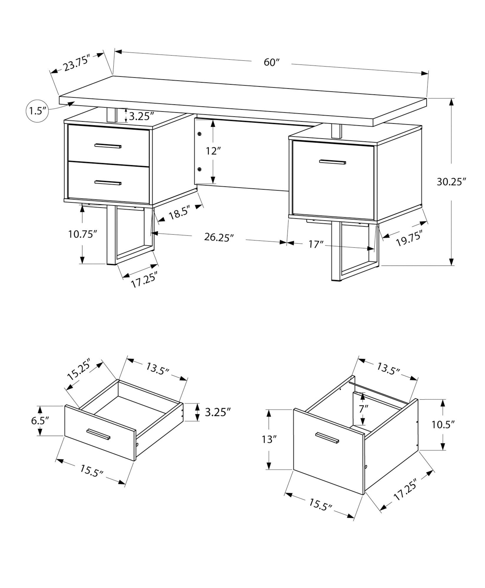Computer Desk - 60"L / Espresso / Silver Metal-Computer Desk-DECOROLALA