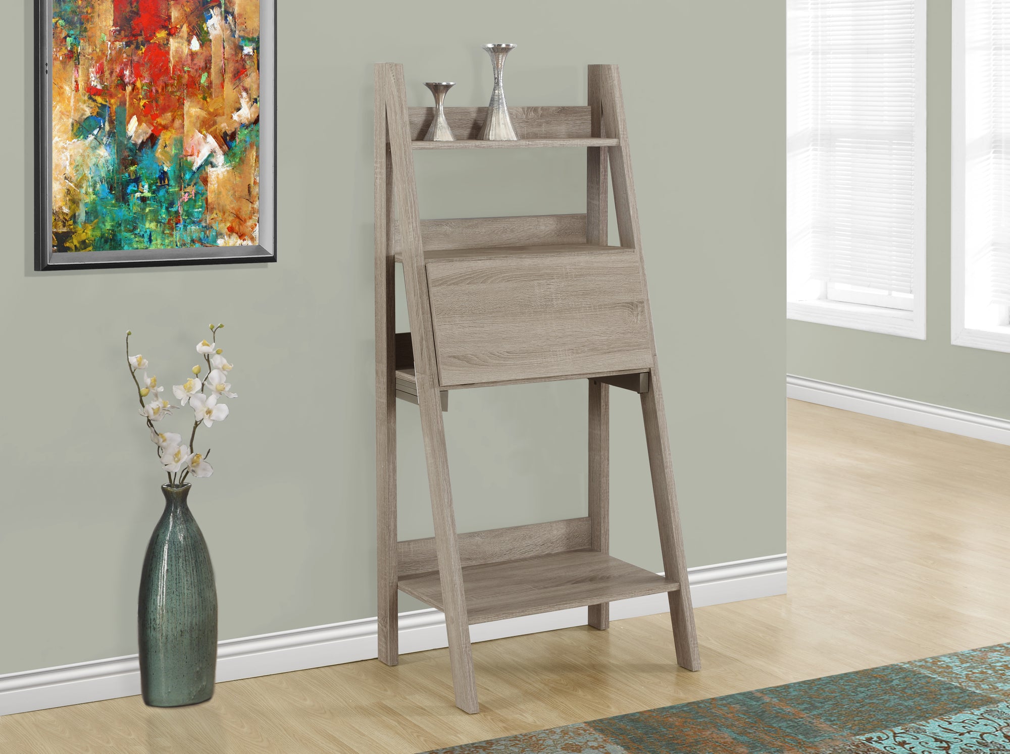 Computer Desk 61"H Ladder Style Taupe-Computer Desk-DECOROLALA
