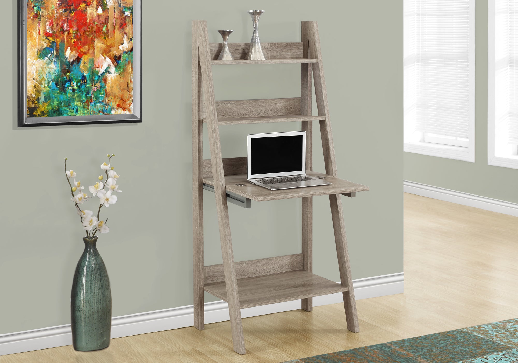 Computer Desk 61"H Ladder Style Taupe-Computer Desk-DECOROLALA