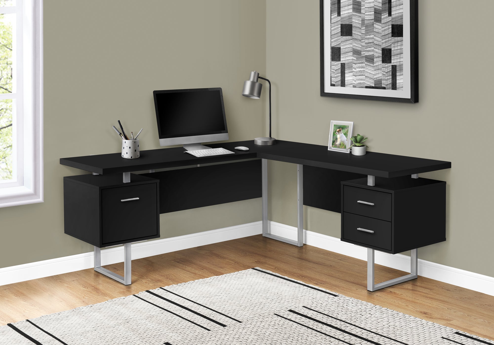 Computer Desk 70"L L-Shaped Dark Taupe-Computer Desk-DECOROLALA