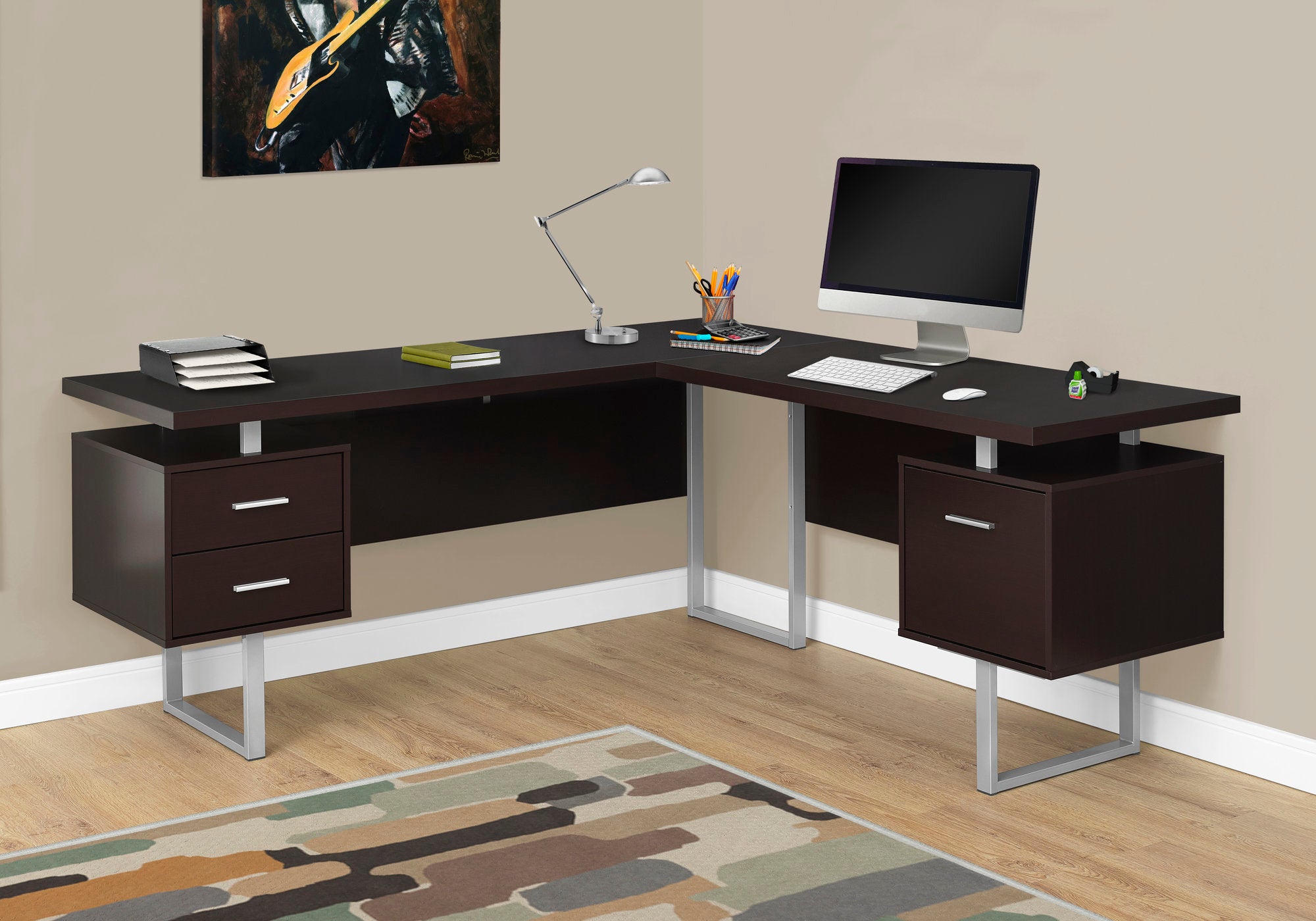 Computer Desk 70"L L-Shaped Dark Taupe-Computer Desk-DECOROLALA