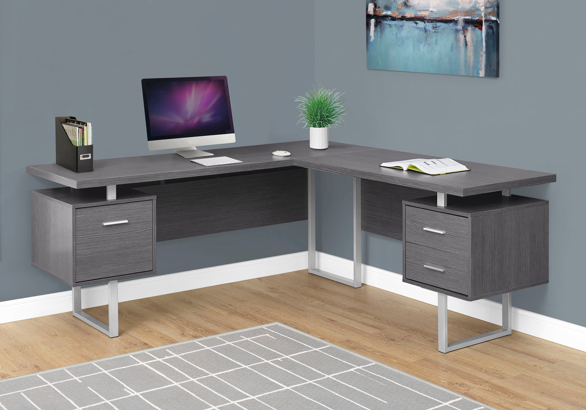 Computer Desk 70"L L-Shaped Dark Taupe-Computer Desk-DECOROLALA