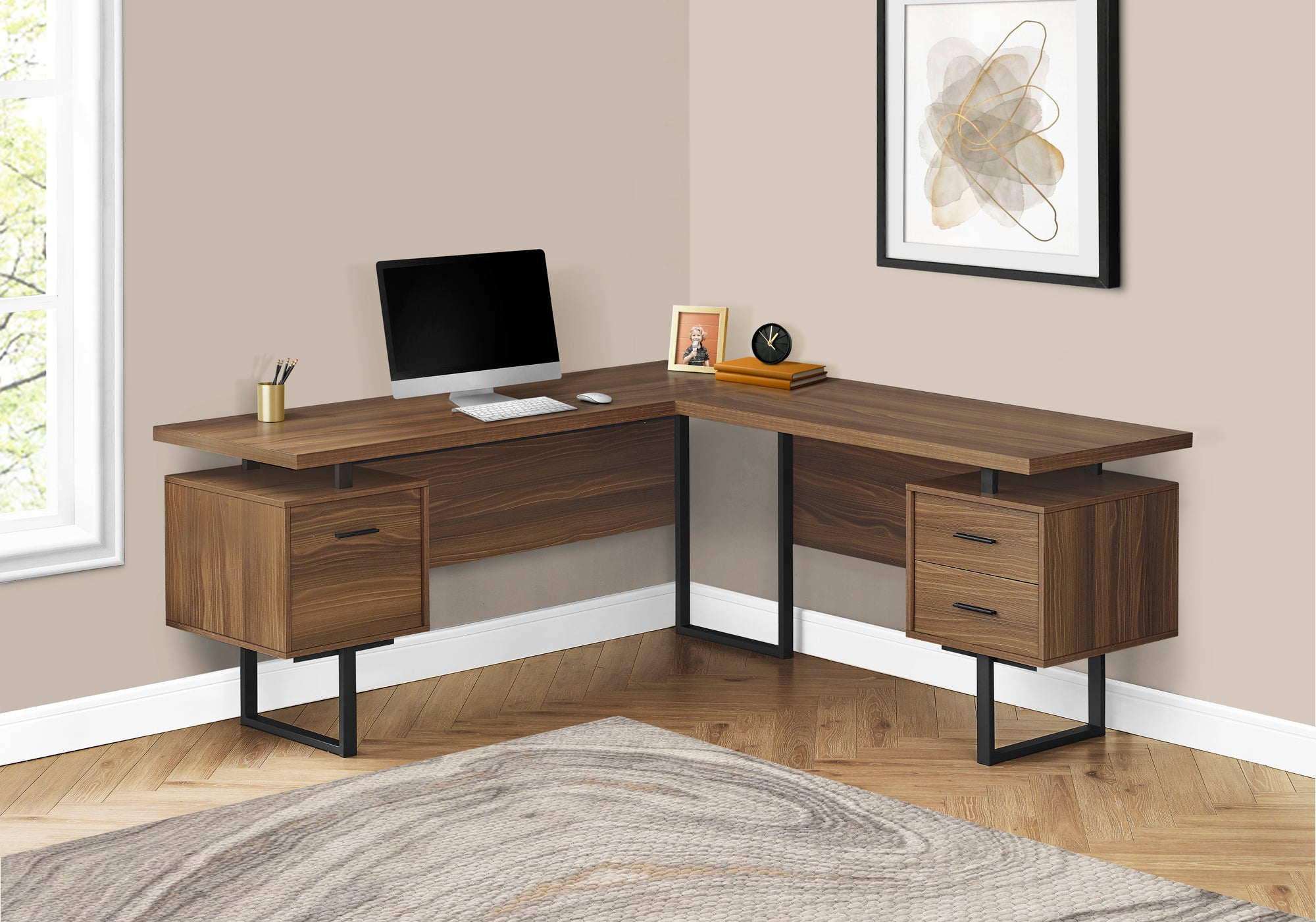 Computer Desk 70"L L-Shaped Dark Taupe-Computer Desk-DECOROLALA