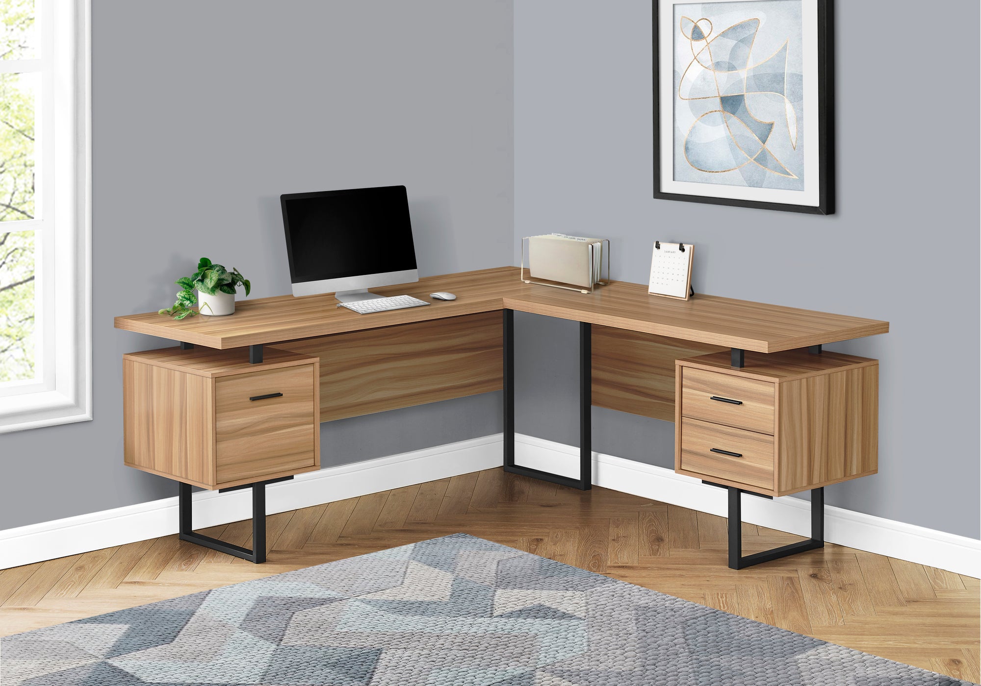 Computer Desk 70"L L-Shaped Dark Taupe-Computer Desk-DECOROLALA