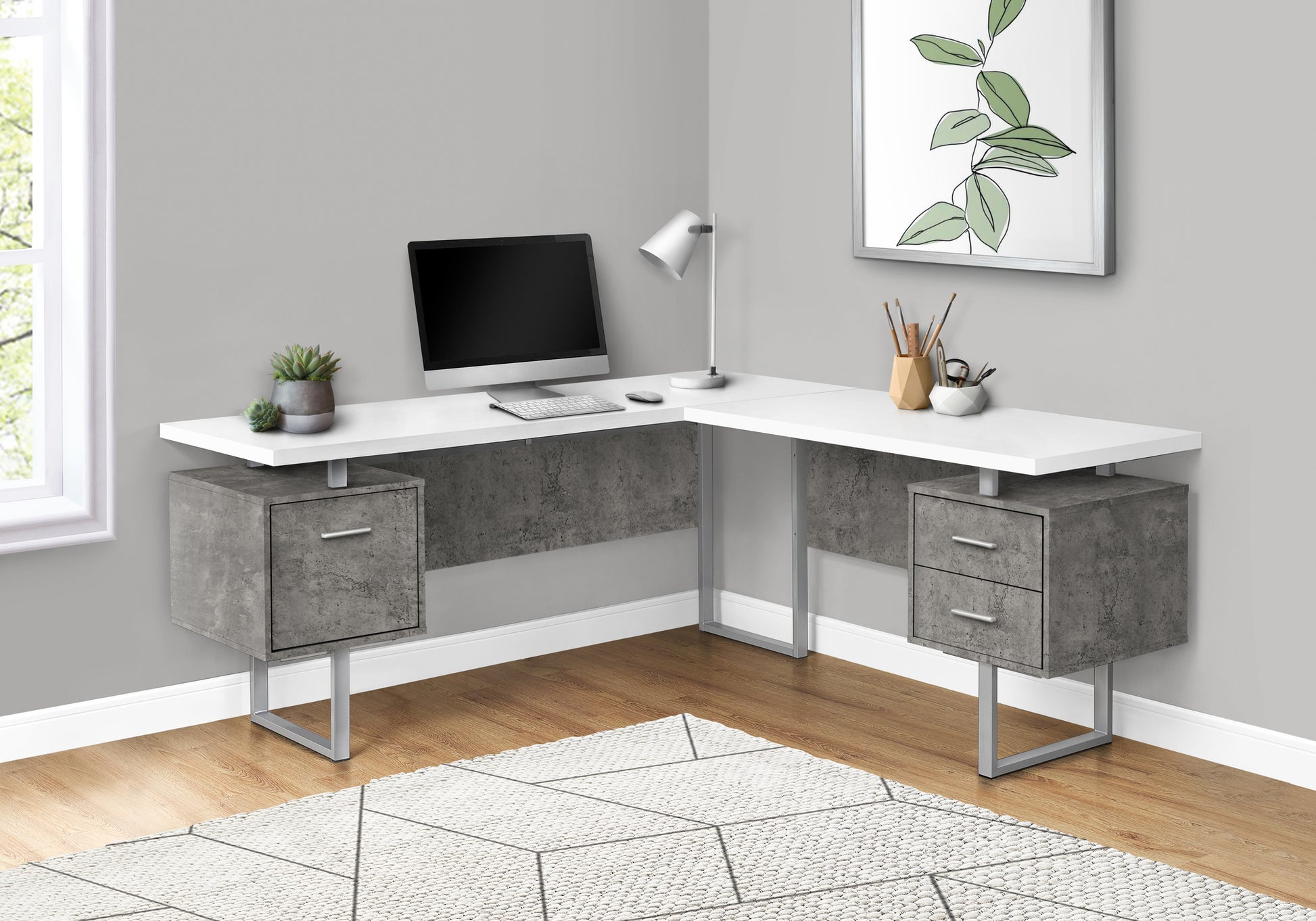 Computer Desk 70"L L-Shaped Dark Taupe-Computer Desk-DECOROLALA