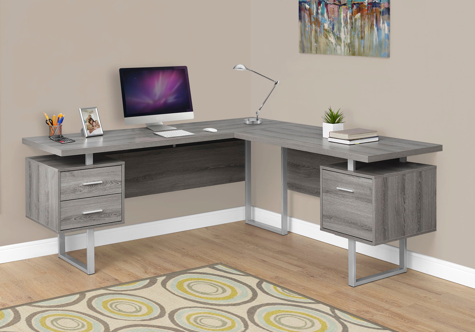 Computer Desk 70"L L-Shaped Dark Taupe-Computer Desk-DECOROLALA