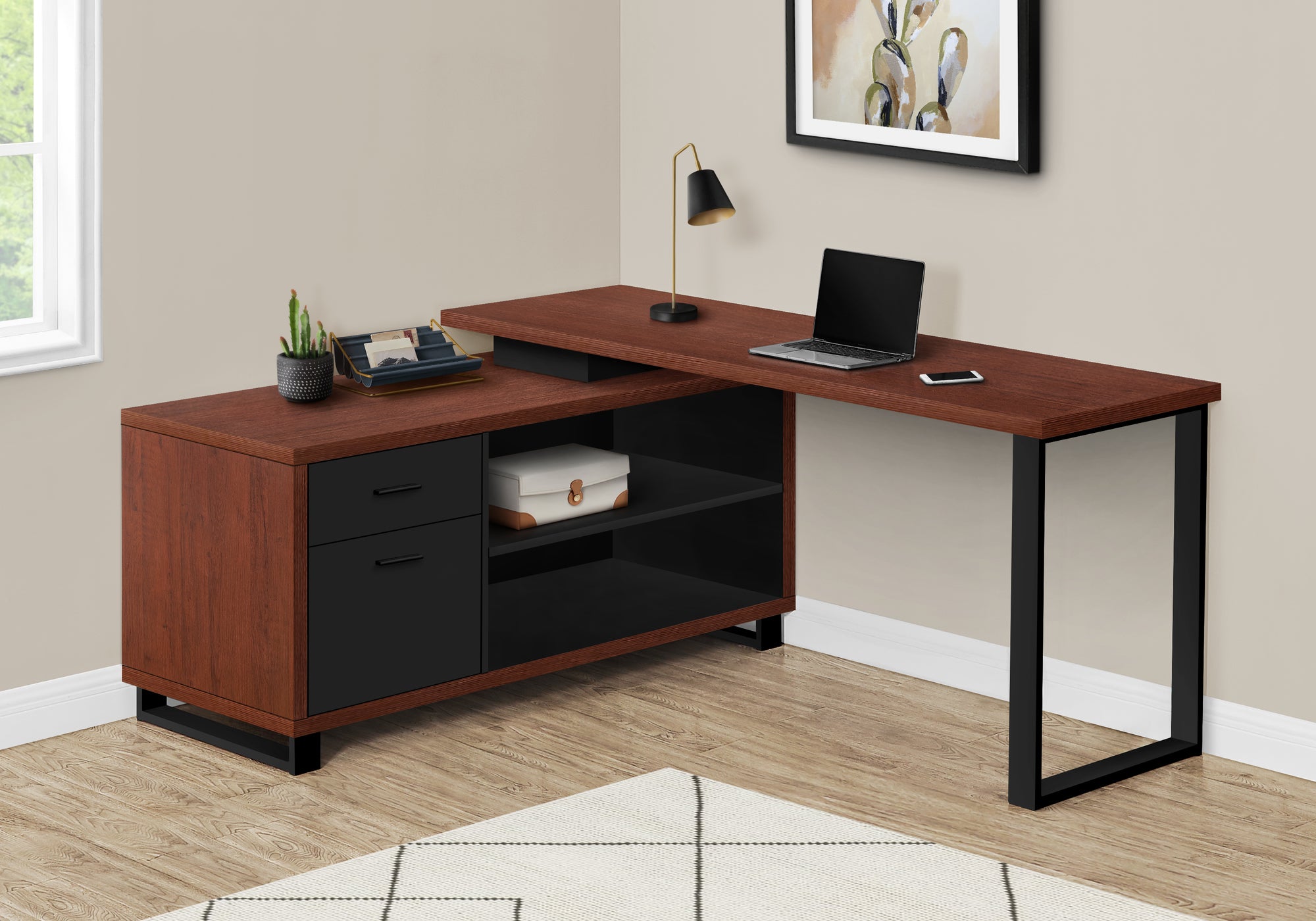 Computer Desk - 72"L Espresso / Black Executive Corner-Computer Desk-DECOROLALA