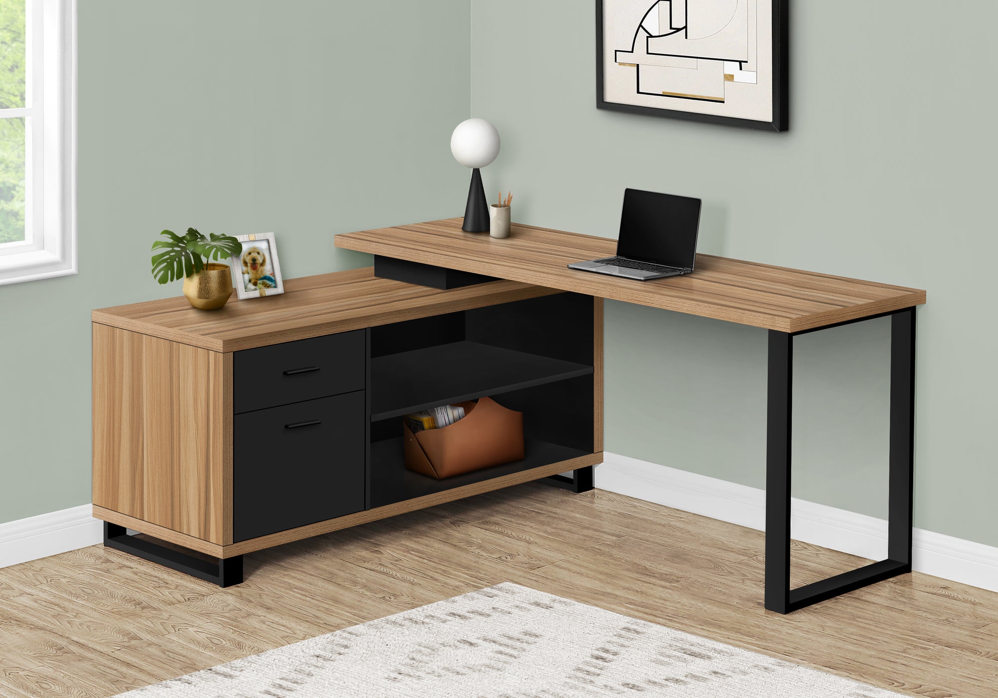 Computer Desk 72"L L-Shaped Espresso/Black-Computer Desk-DECOROLALA