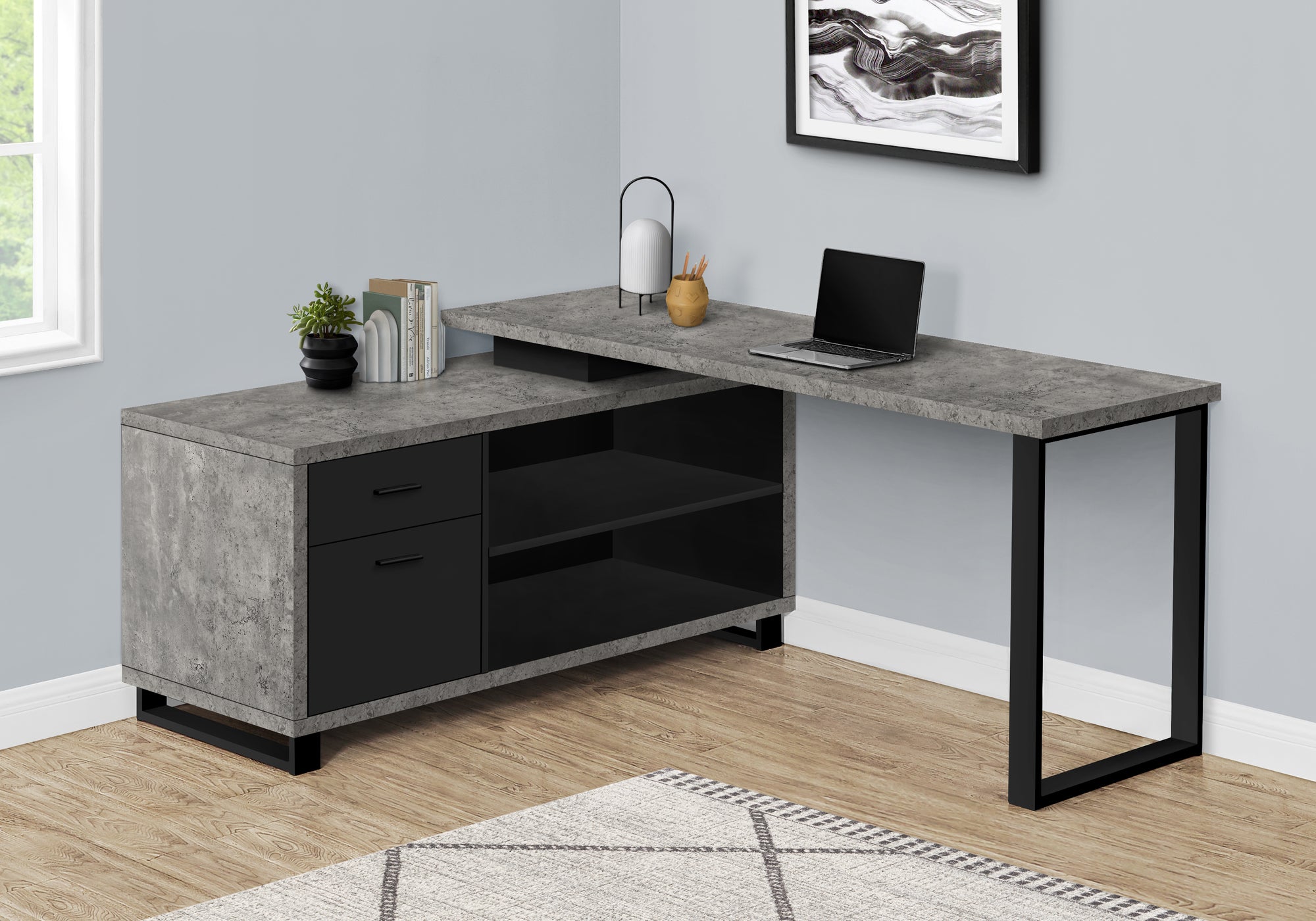 Computer Desk 72"L L-Shaped Espresso/Black-Computer Desk-DECOROLALA