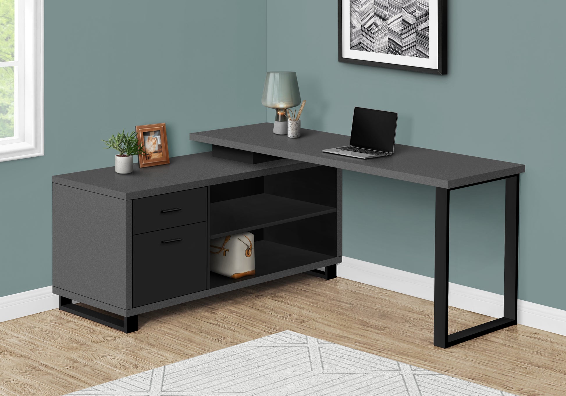 Computer Desk 72"L L-Shaped Espresso/Black-Computer Desk-DECOROLALA
