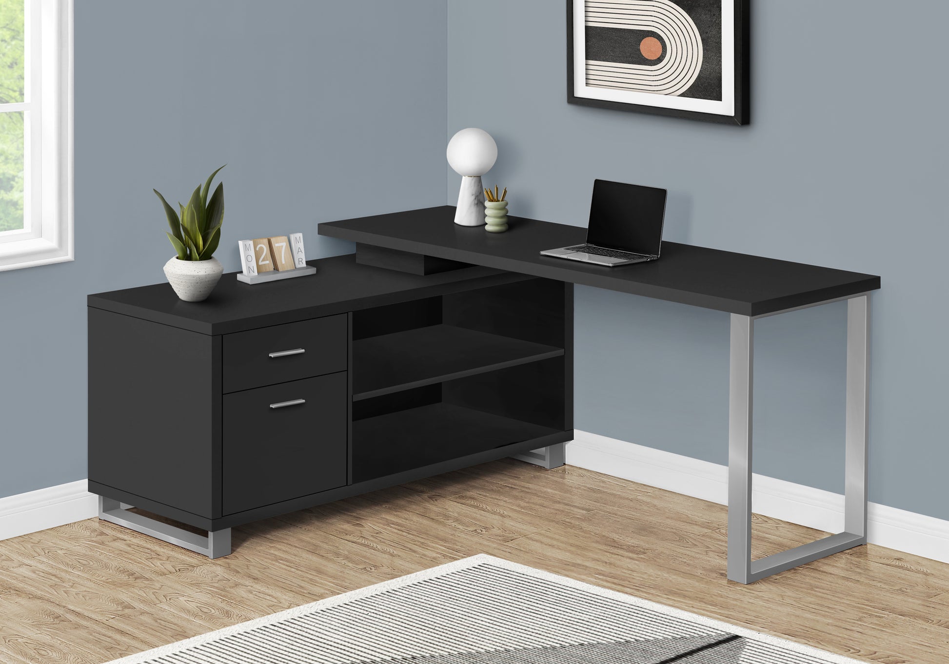 Computer Desk 72"L L-Shaped Espresso/Black-Computer Desk-DECOROLALA