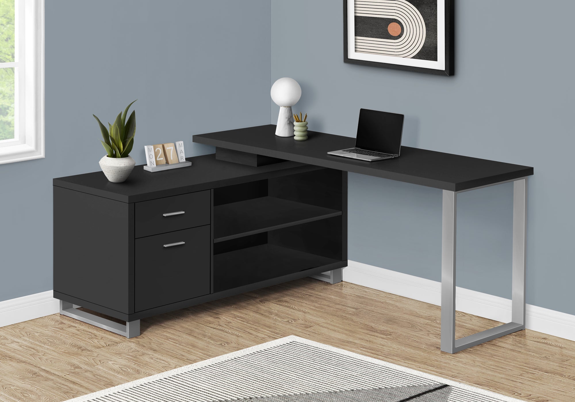 Computer Desk 72"L L-Shaped Espresso/Black-Computer Desk-DECOROLALA