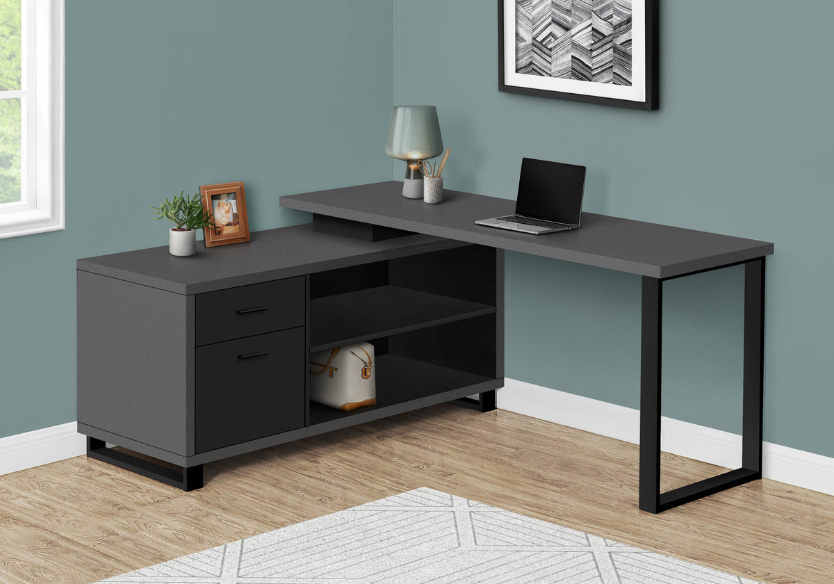 Computer Desk 72"L L-Shaped Espresso/Black-Computer Desks-DECOROLALA