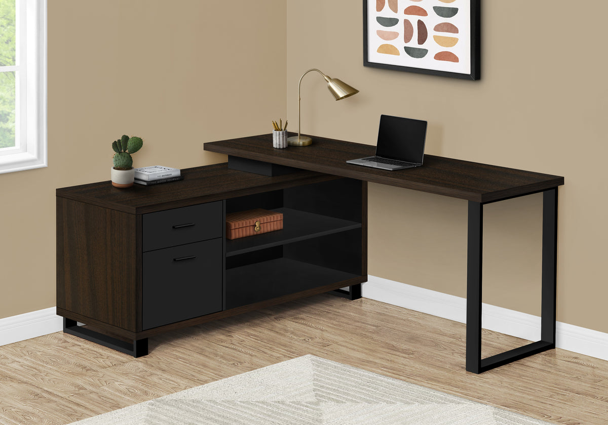 Computer Desk 72"L L-Shaped Espresso/Black-Computer Desks-DECOROLALA
