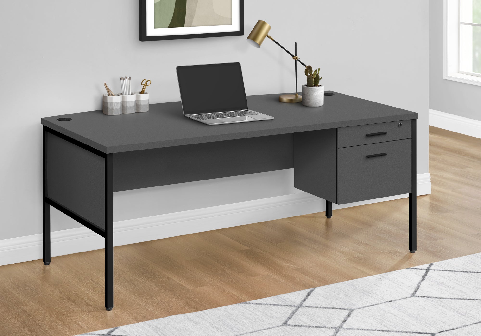 Computer Desk 72"L White/Silver Commercial Grade-Computer Desk-DECOROLALA