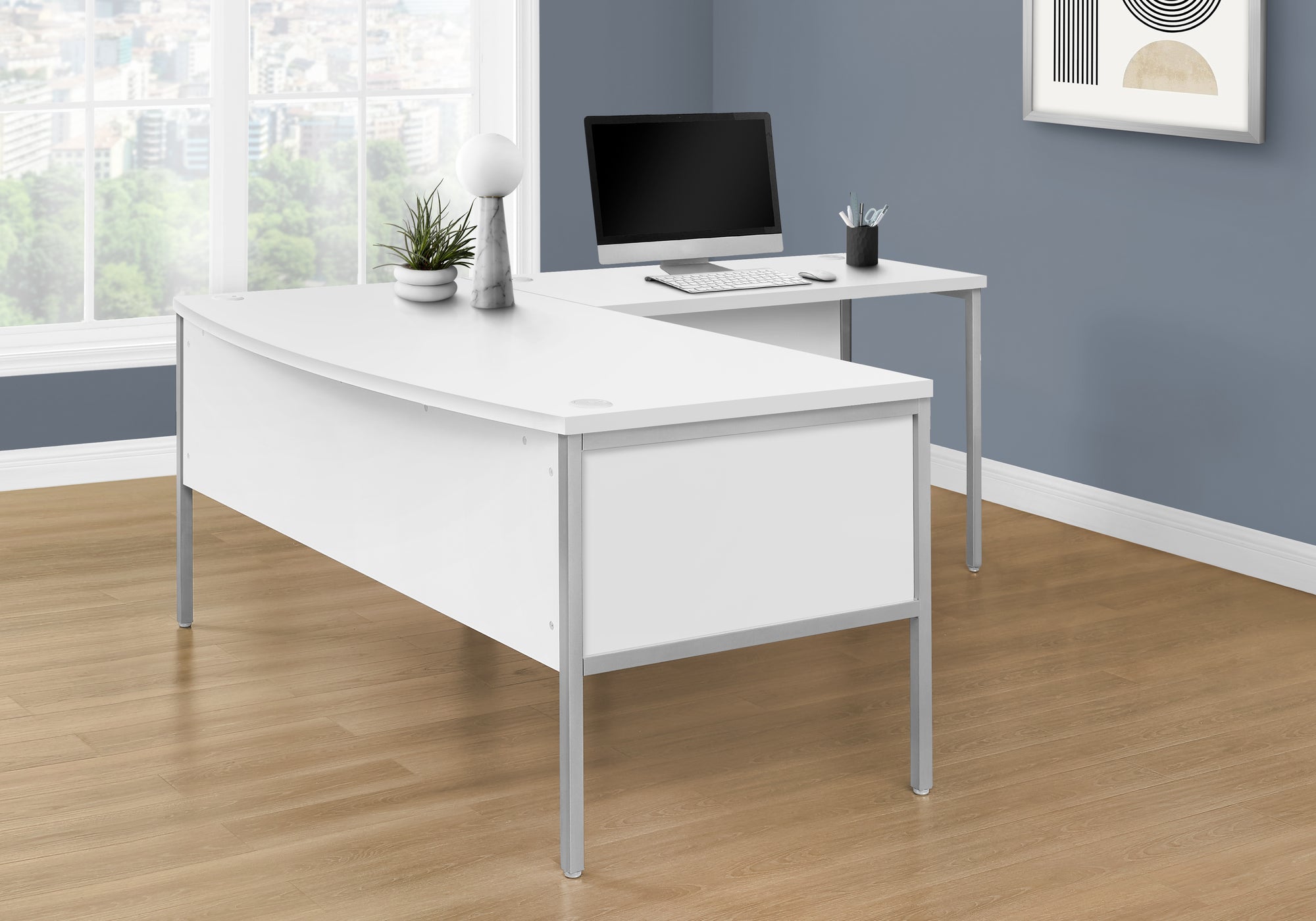 Computer Desk 72"L White/Silver Commercial Grade-Computer Desk-DECOROLALA