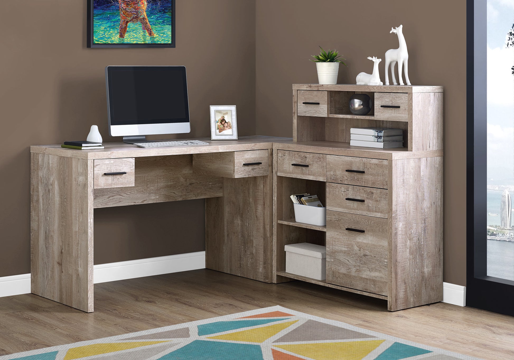 Computer Desk Brown Reclaimed Wood Corner-Computer Desk-DECOROLALA