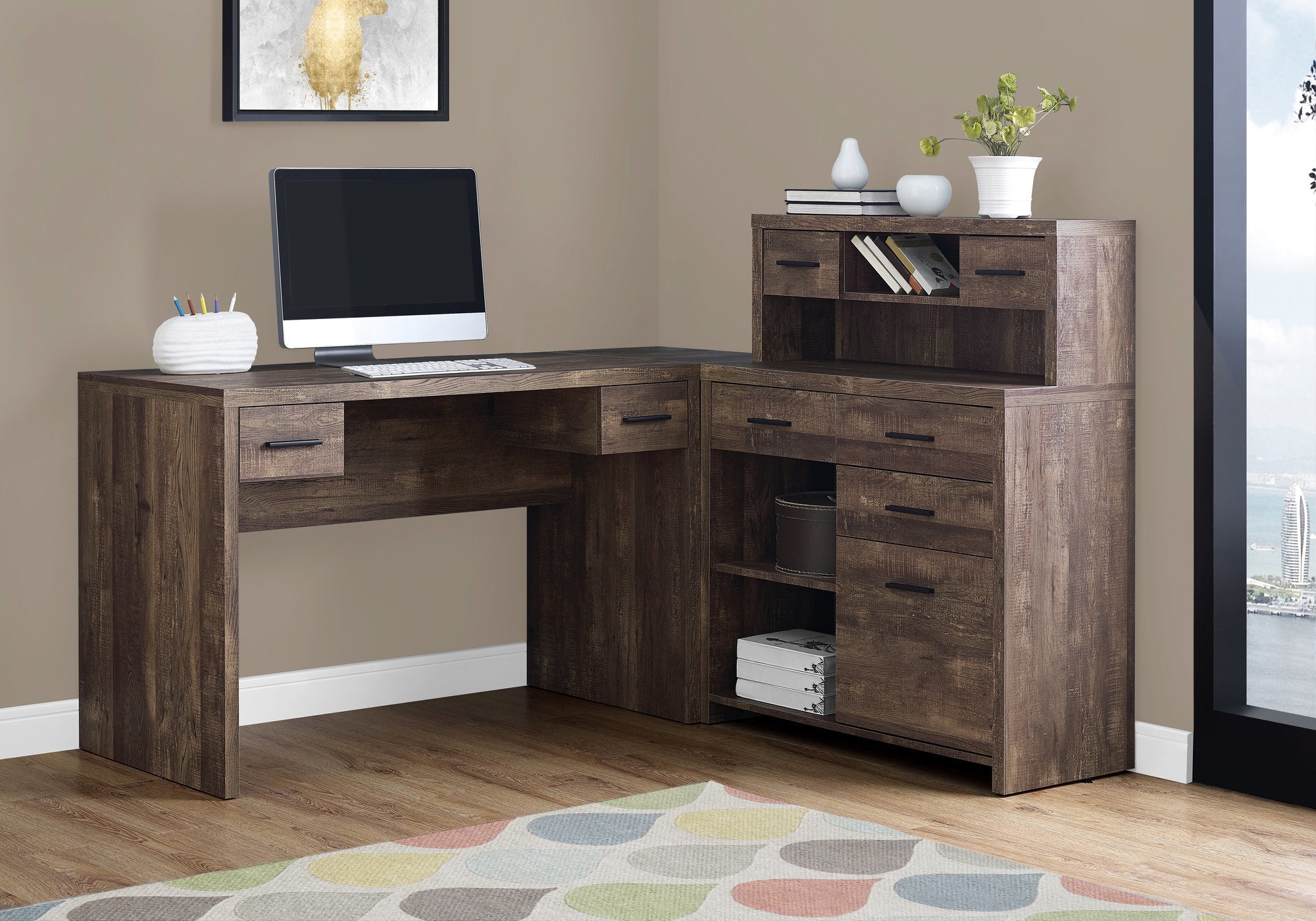 Computer Desk Brown Reclaimed Wood Corner-Computer Desk-DECOROLALA