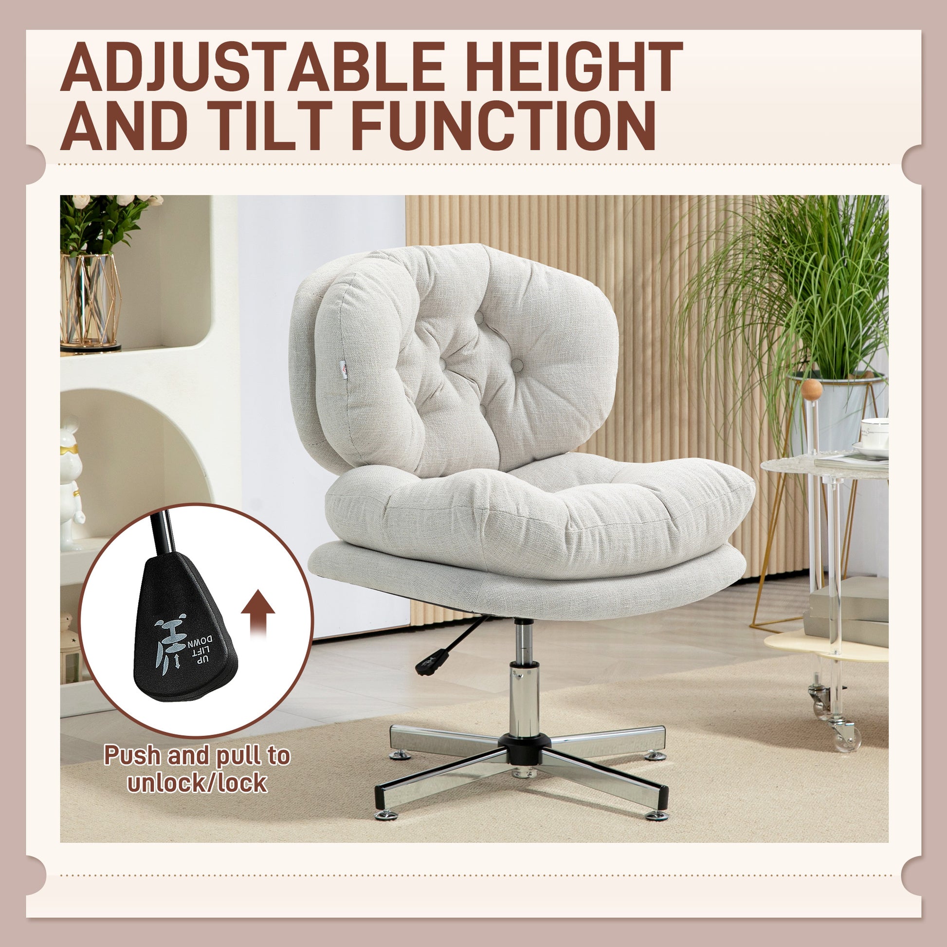 Computer Desk Chair Armless - Cream White Padded-DECOROLALA