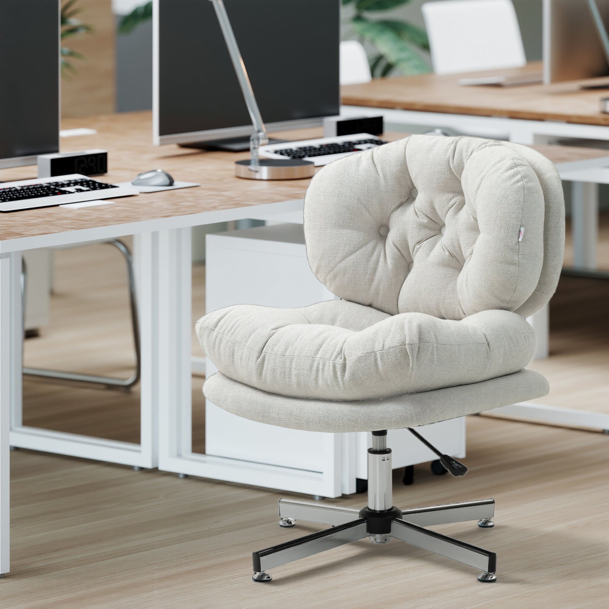 Computer Desk Chair Armless - Cream White Padded-DECOROLALA