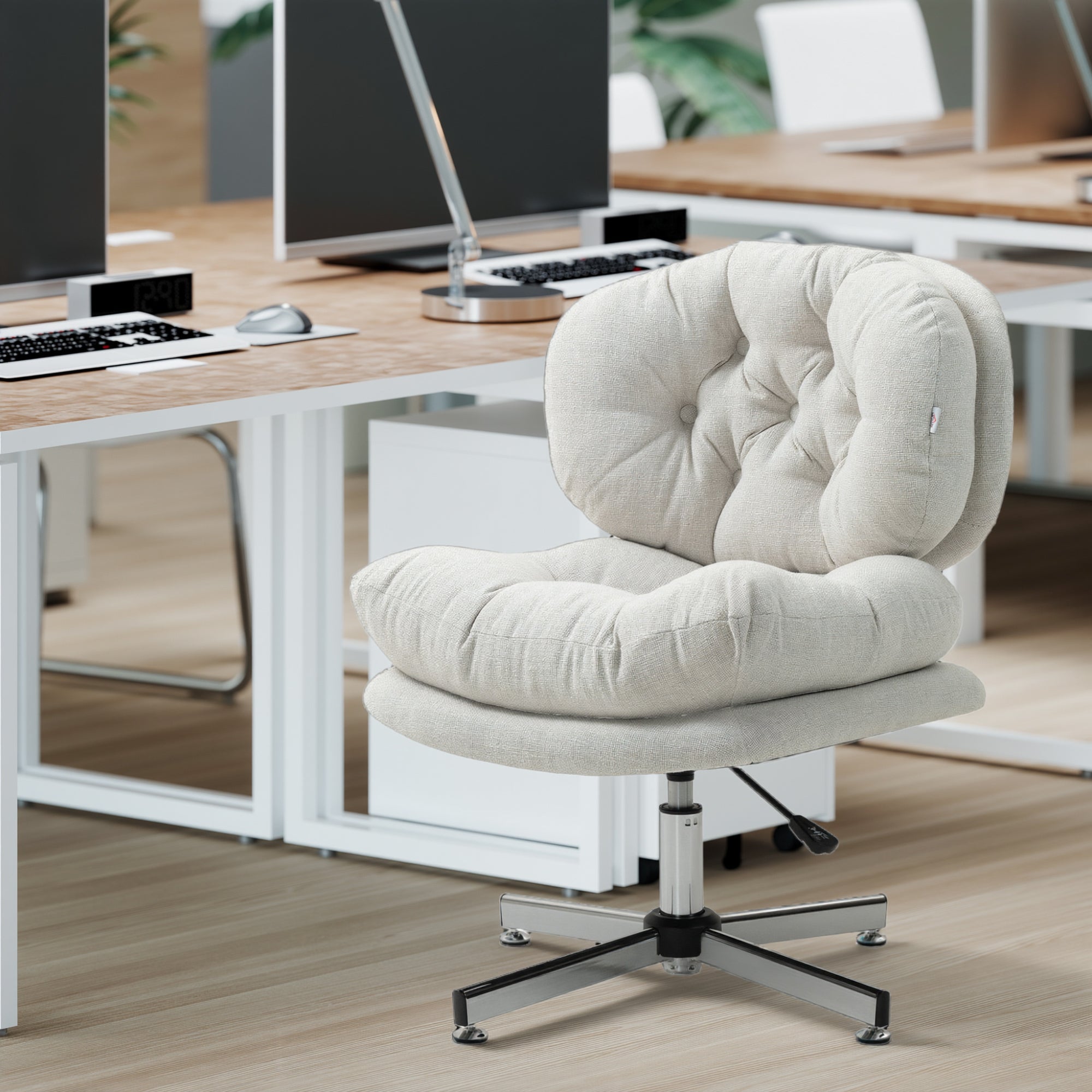 Computer Desk Chair Armless - Cream White Padded-DECOROLALA