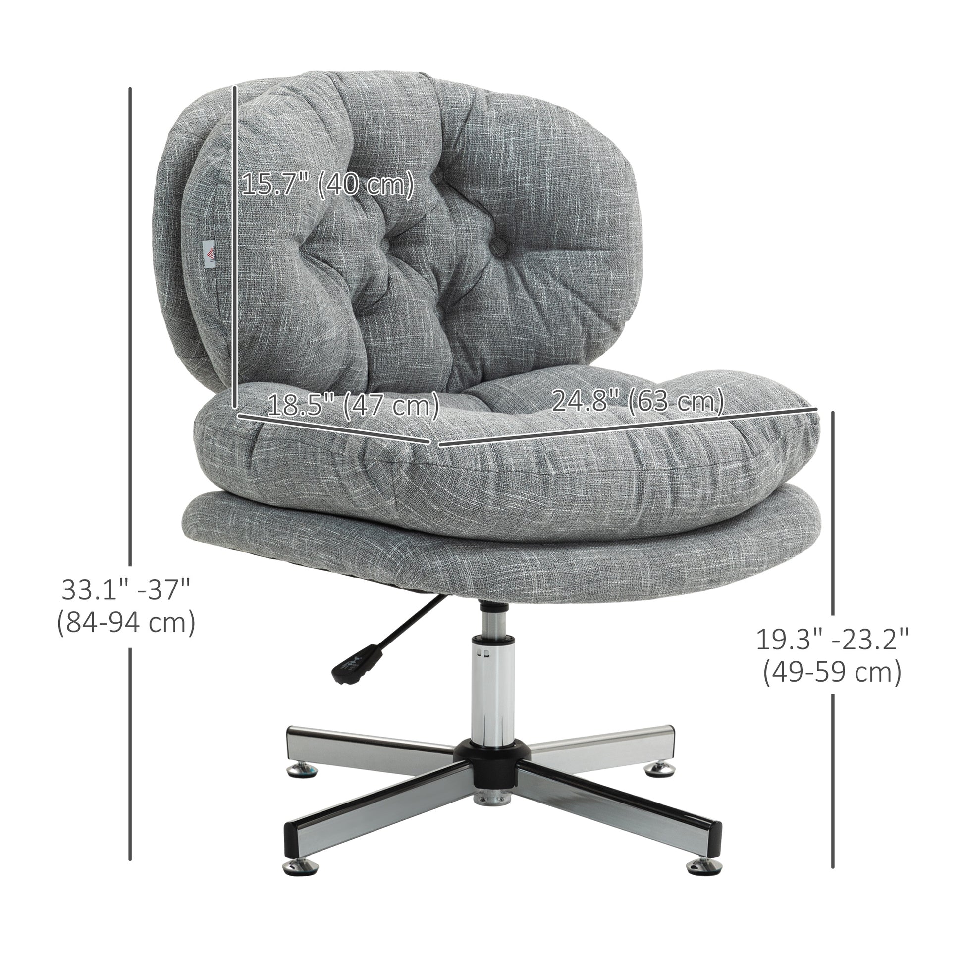 Computer Desk Chair, Armless Office Chair with Wide Padded Seat and Adjustable Height, Grey-Office Products > Office Furniture > Office Chairs > Task Chairs-DECOROLALA