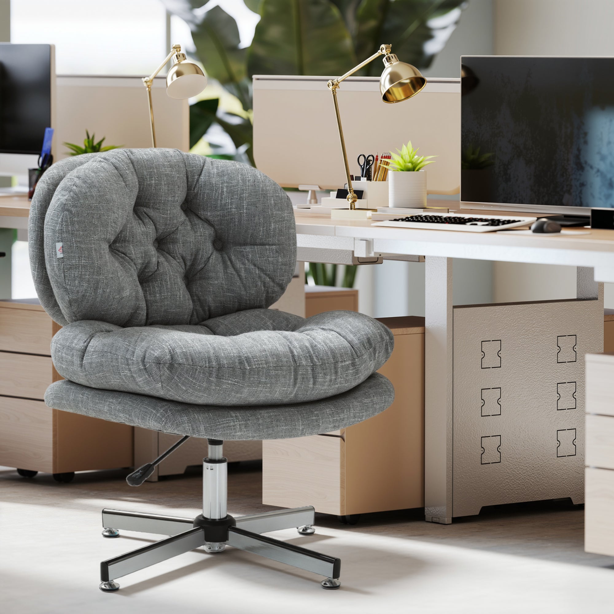 Computer Desk Chair, Armless Office Chair with Wide Padded Seat and Adjustable Height, Grey-Office Products > Office Furniture > Office Chairs > Task Chairs-DECOROLALA