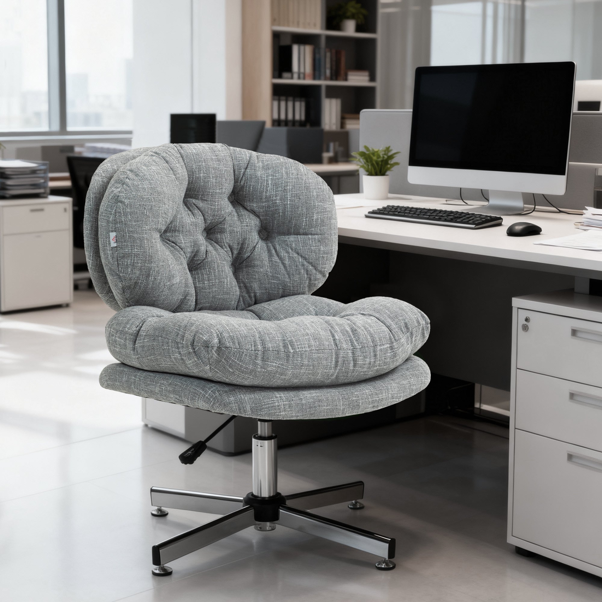 Computer Desk Chair, Armless Office Chair with Wide Padded Seat and Adjustable Height, Grey-Office Products > Office Furniture > Office Chairs > Task Chairs-DECOROLALA