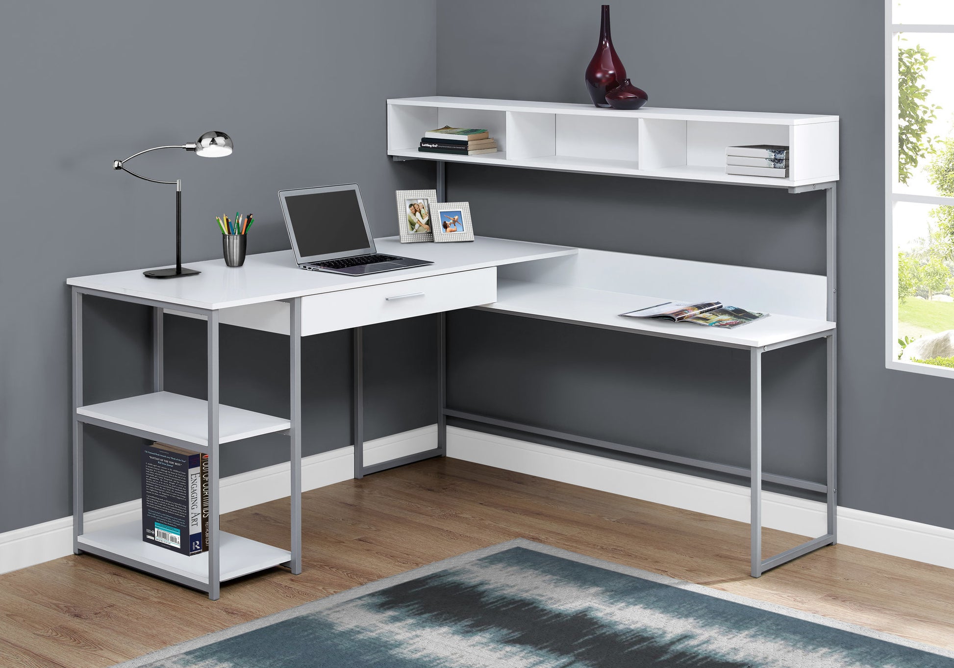 Computer Desk - Grey / Black Metal Corner-Office Chair-DECOROLALA