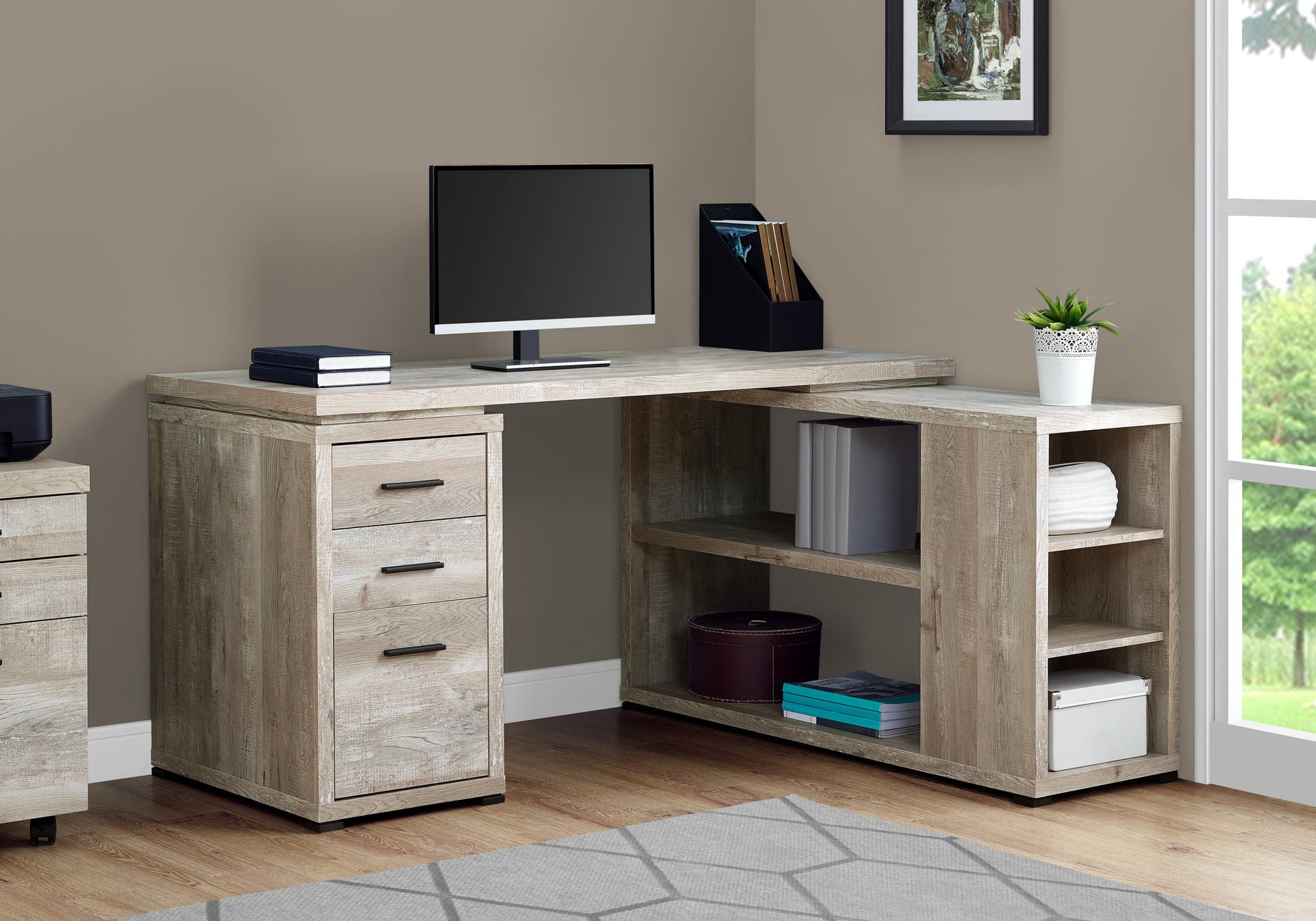 Computer Desk L-Shape Grey Reclaimed Wood Corner-Computer Desk-DECOROLALA