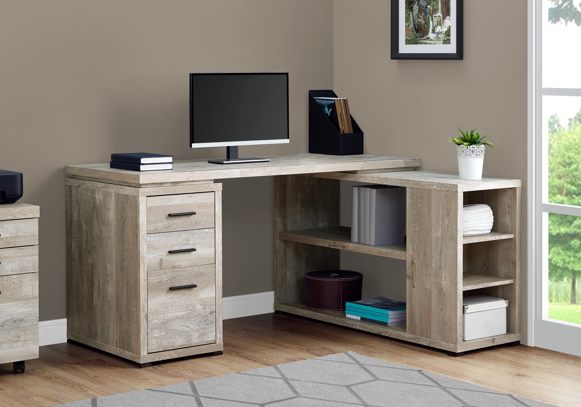 Computer Desk L-Shape Grey Reclaimed Wood Corner-Computer Desk-DECOROLALA