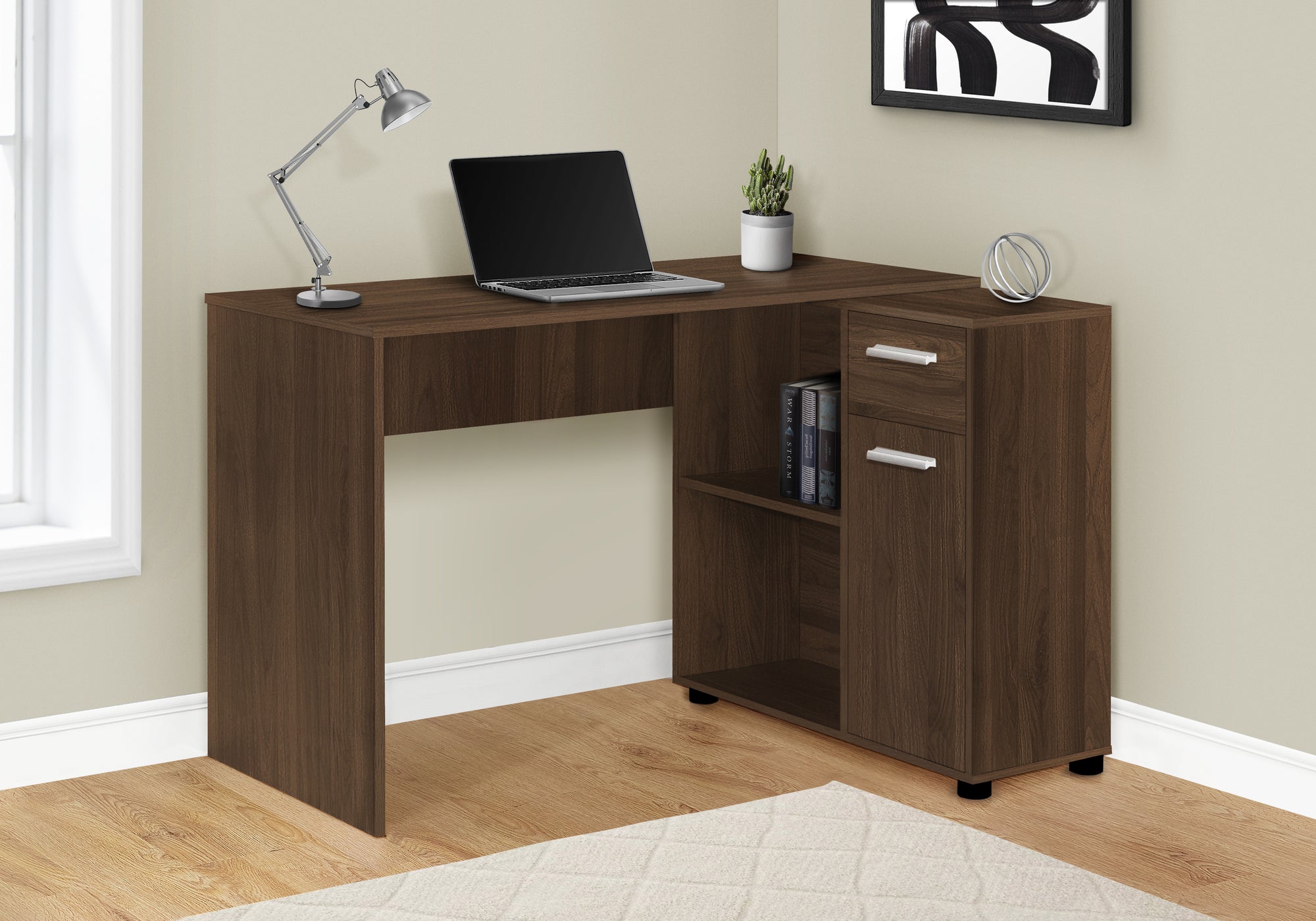 Computer Desk L-Shaped 46" Industrial Grey Storage-Bookshelf-DECOROLALA
