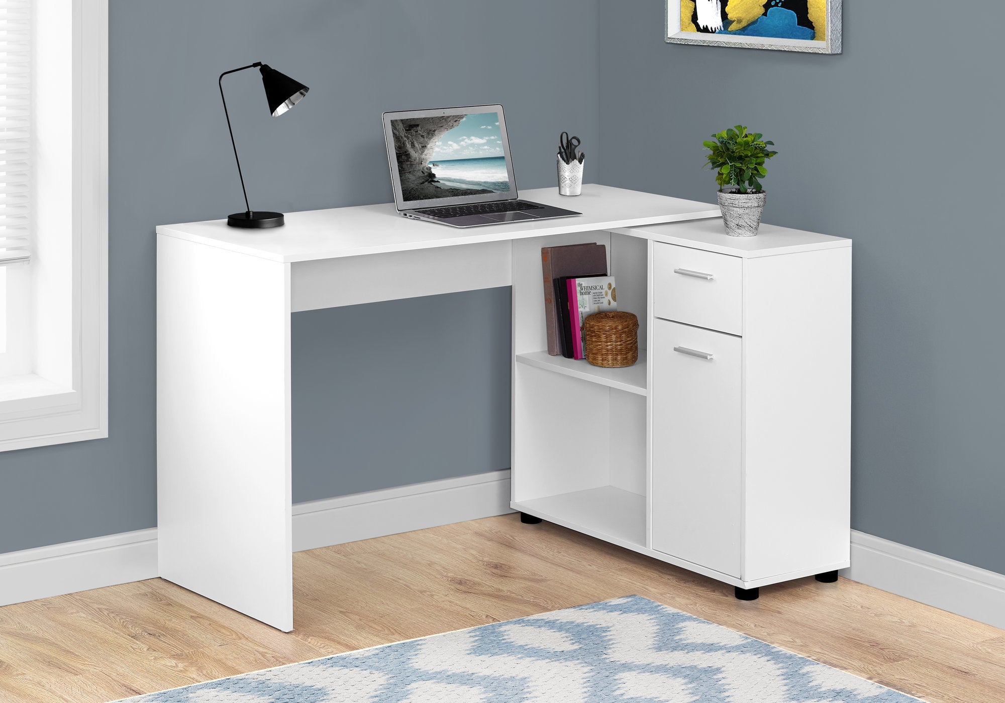 Computer Desk L-Shaped 46" Industrial Grey Storage-Bookshelf-DECOROLALA