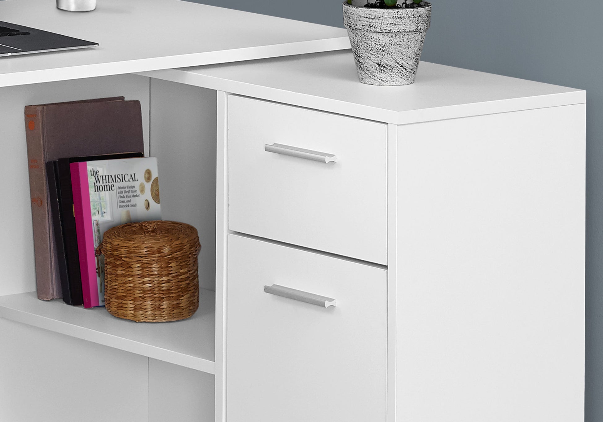 Computer Desk L-Shaped 46" Industrial Grey Storage-Bookshelf-DECOROLALA