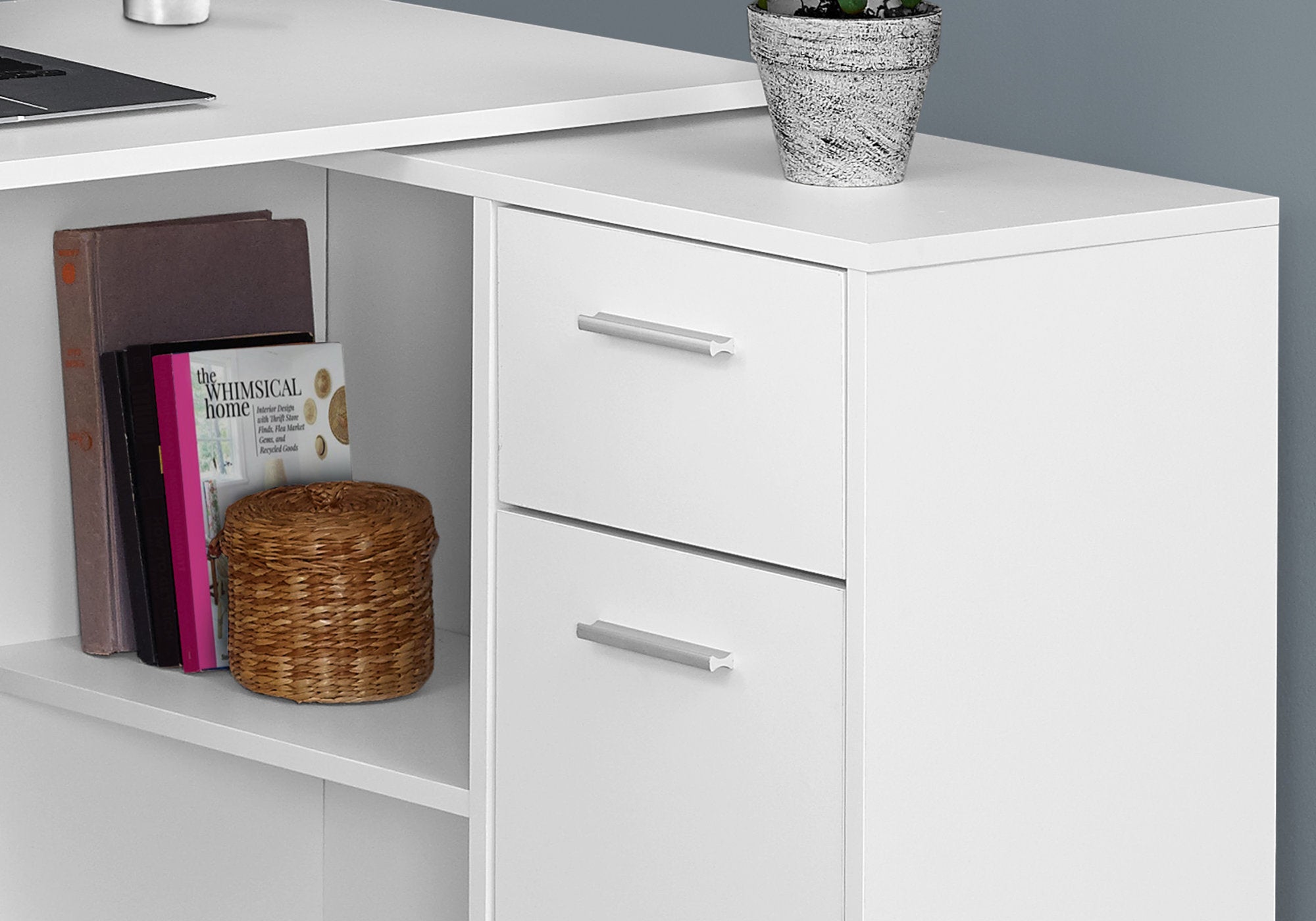 Computer Desk L-Shaped 46" Industrial Grey Storage-Bookshelf-DECOROLALA