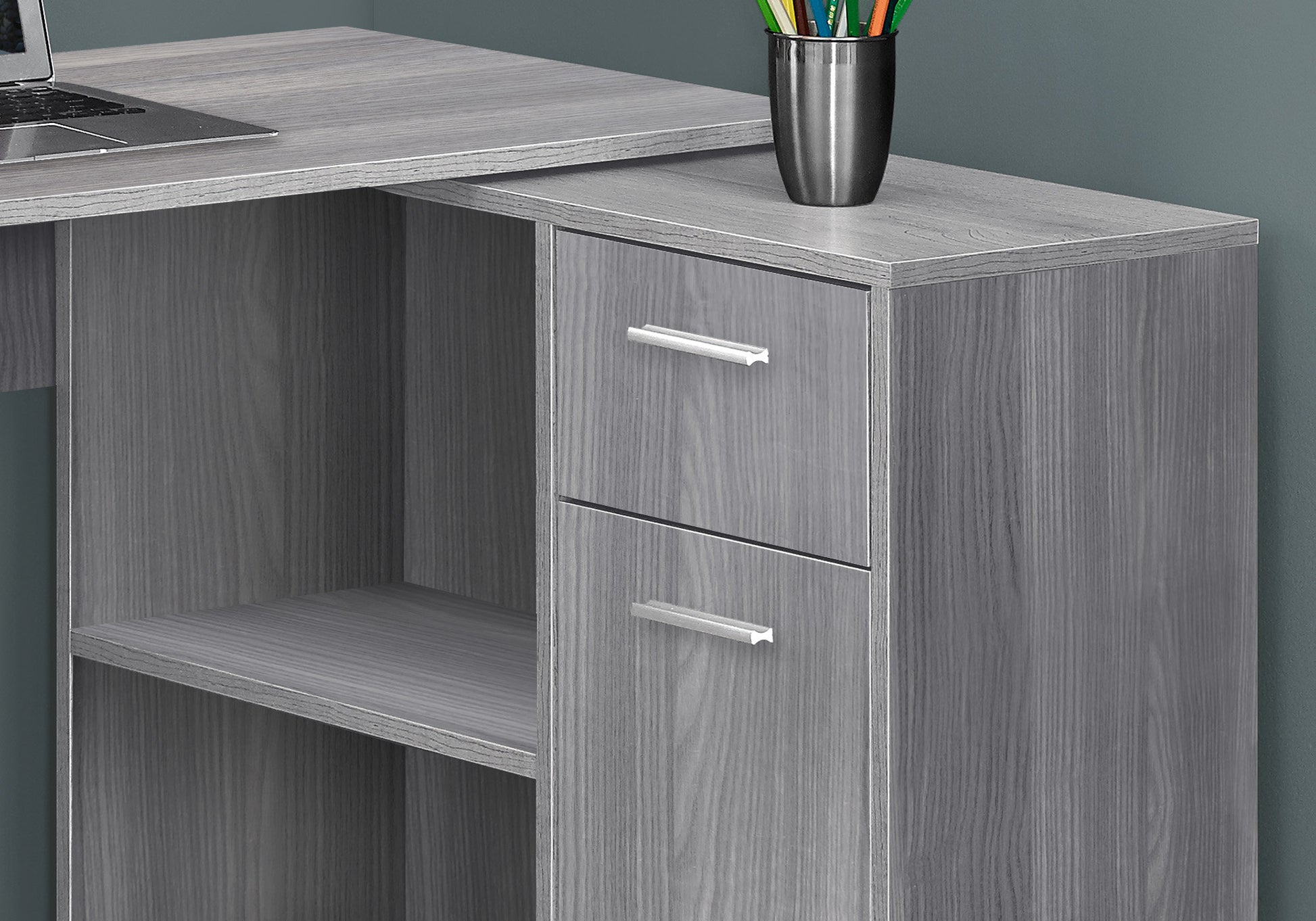 Computer Desk L-Shaped 46" Industrial Grey Storage-Bookshelf-DECOROLALA