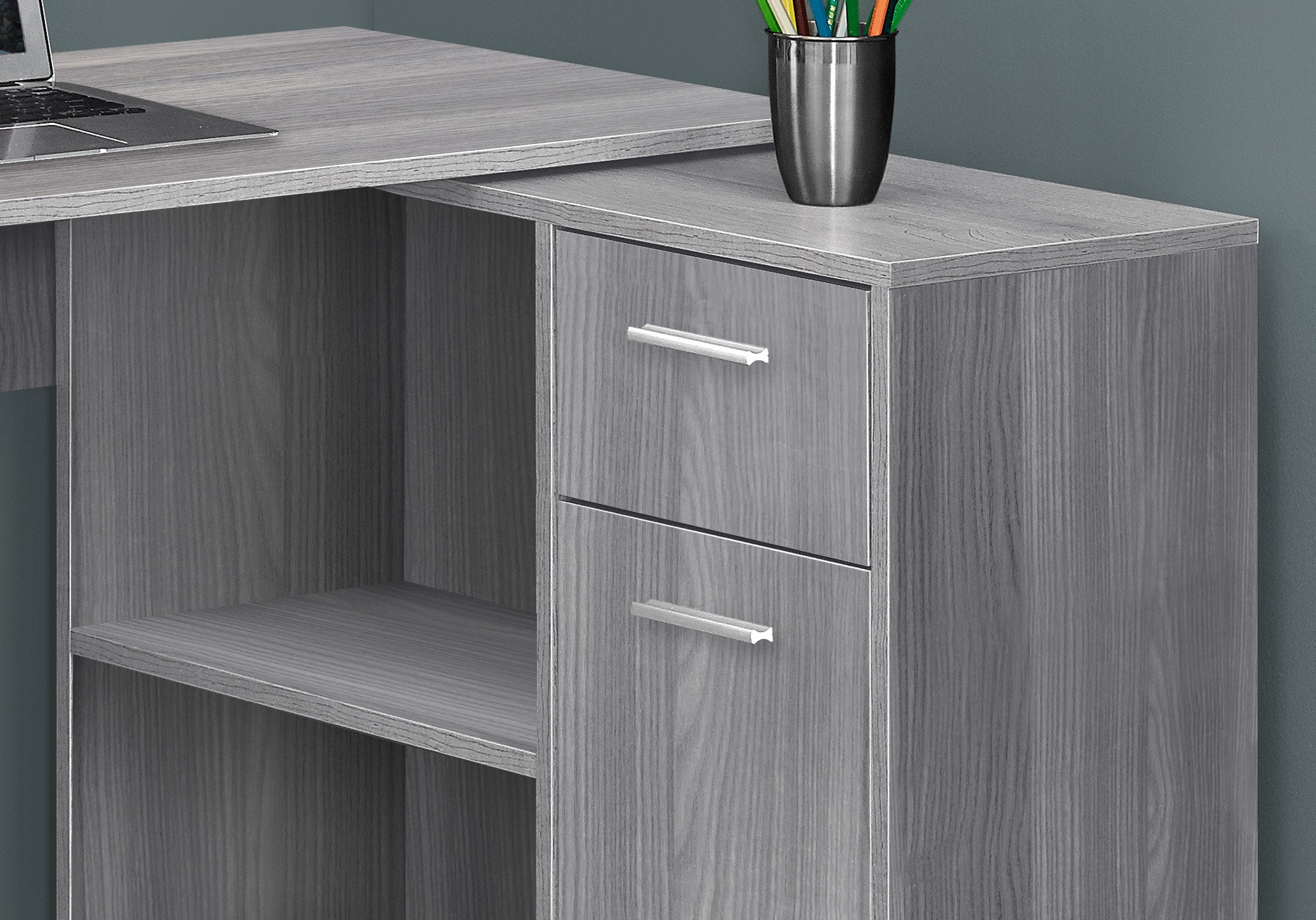 Computer Desk L-Shaped 46" Industrial Grey Storage-Bookshelf-DECOROLALA