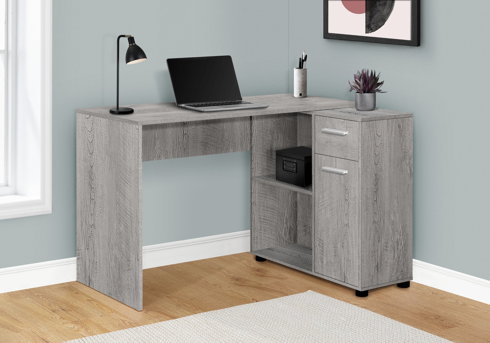 Computer Desk L-Shaped 46" Industrial Grey Storage-Bookshelf-DECOROLALA