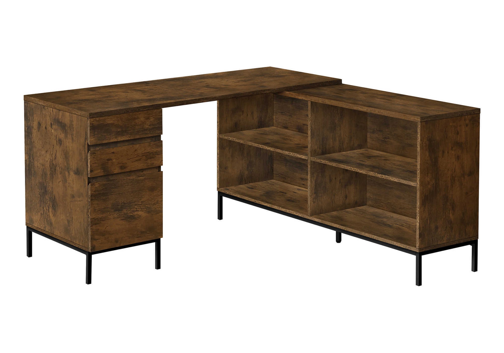 Computer Desk L-Shaped 60" Rustic Brown w/ Shelves-Computer Desk-DECOROLALA
