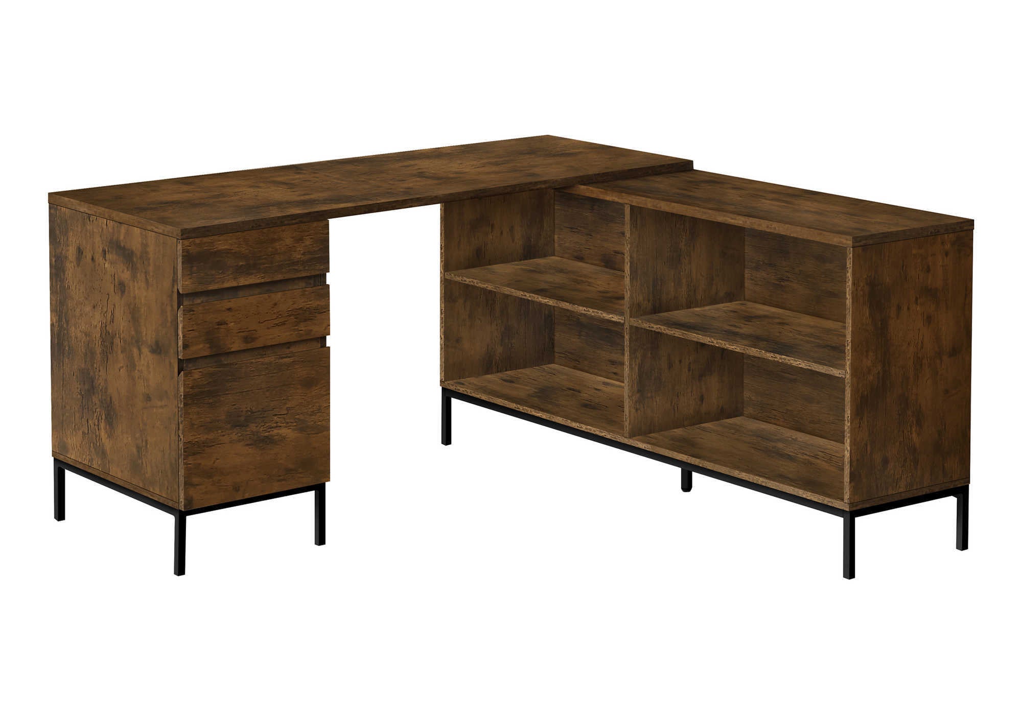 Computer Desk L-Shaped 60" Rustic Brown w/ Shelves-Computer Desk-DECOROLALA