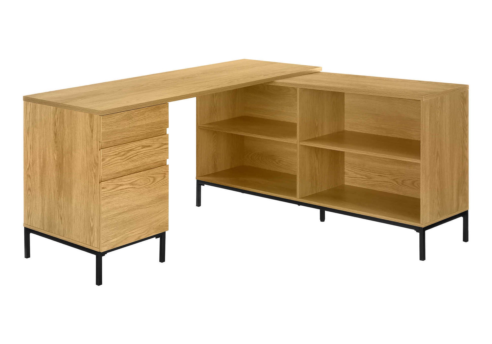 Computer Desk L-Shaped 60" Rustic Brown w/ Shelves-Computer Desk-DECOROLALA