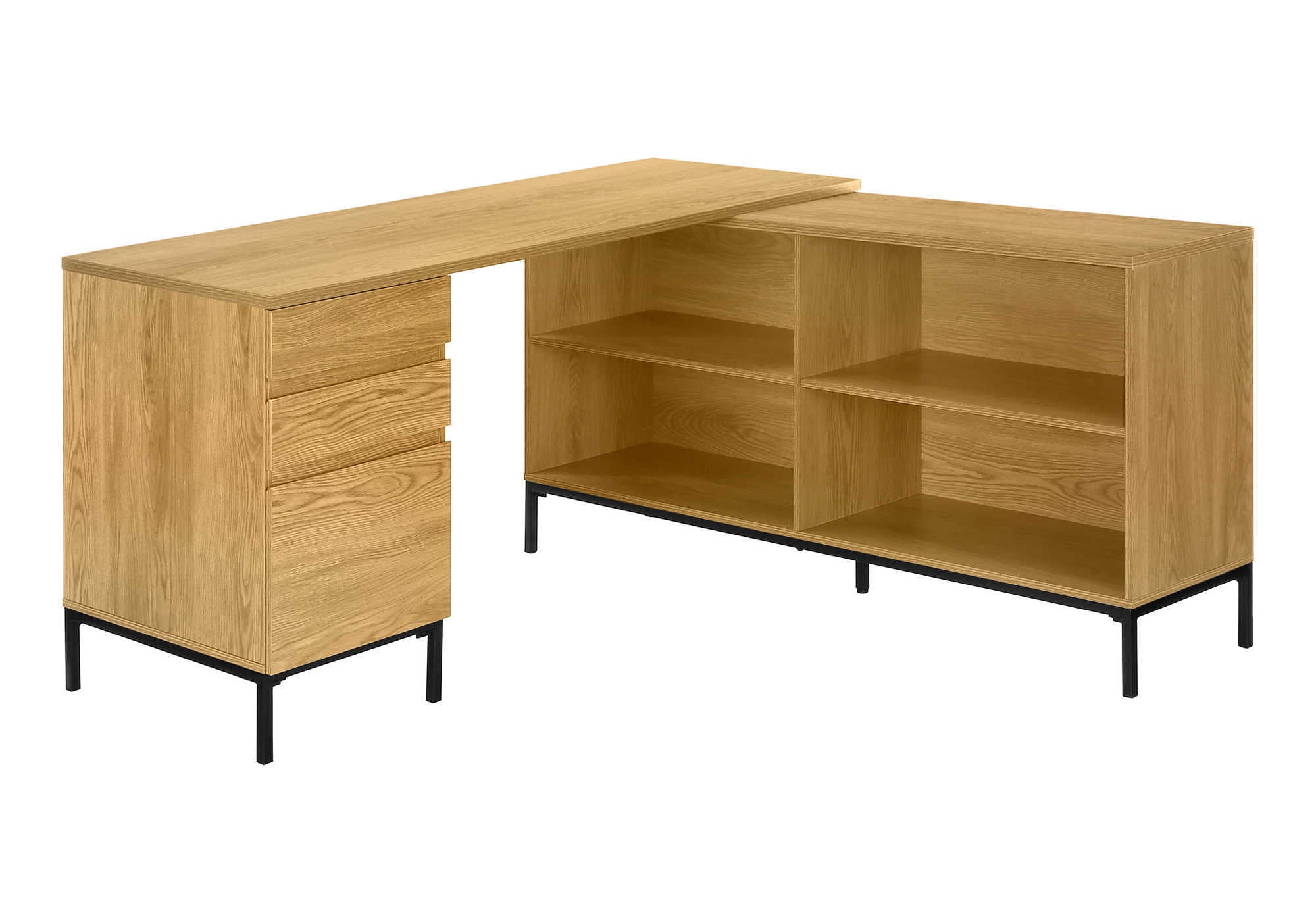 Computer Desk L-Shaped 60" Rustic Brown w/ Shelves-Computer Desk-DECOROLALA