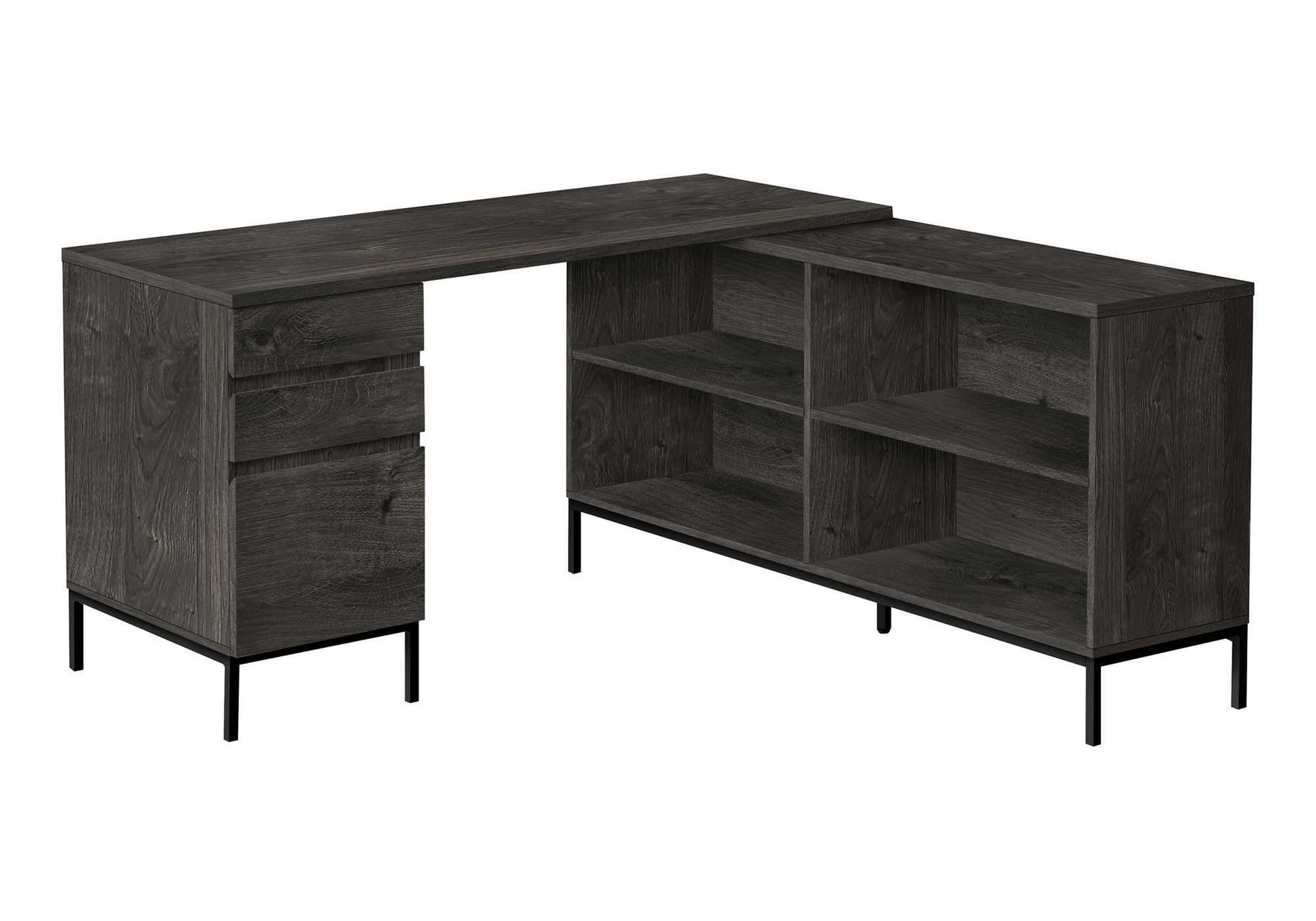 Computer Desk L-Shaped 60" Rustic Brown w/ Shelves-Computer Desk-DECOROLALA