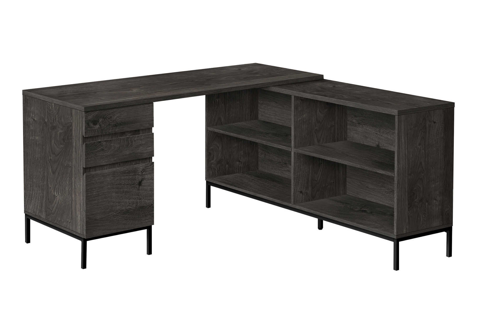 Computer Desk L-Shaped 60" Rustic Brown w/ Shelves-Computer Desk-DECOROLALA