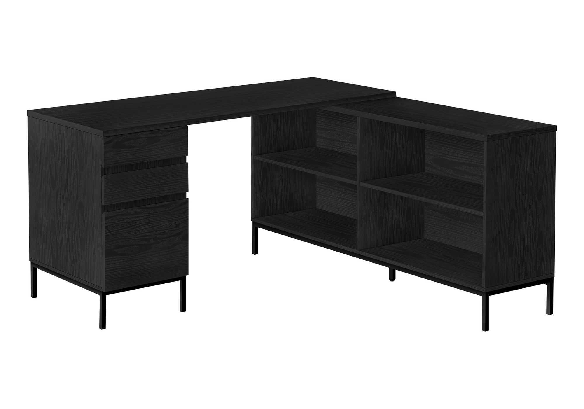 Computer Desk L-Shaped 60" Rustic Brown w/ Shelves-Computer Desk-DECOROLALA